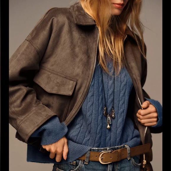 Zara faux suede jacket dark khaki - Picture 4 of 7